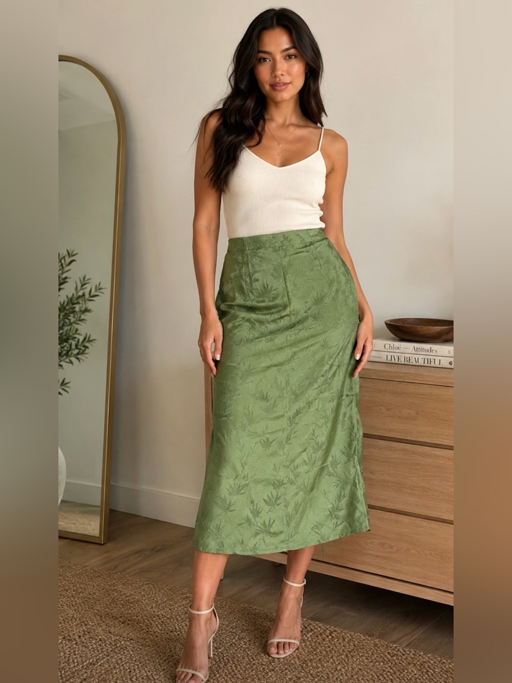 Green Jacquard Midi Skirt S zz3-16 - Picture 1 of 6